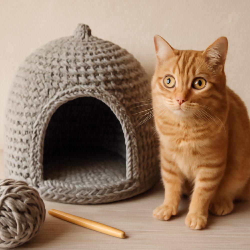 Как вязать домик для кошки крючком 1