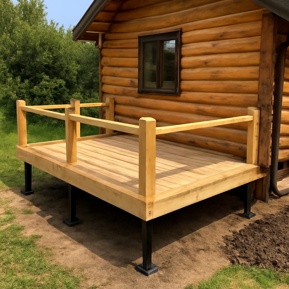 Как пристроить террасу к деревянному дому своими руками на винтовых сваях 1