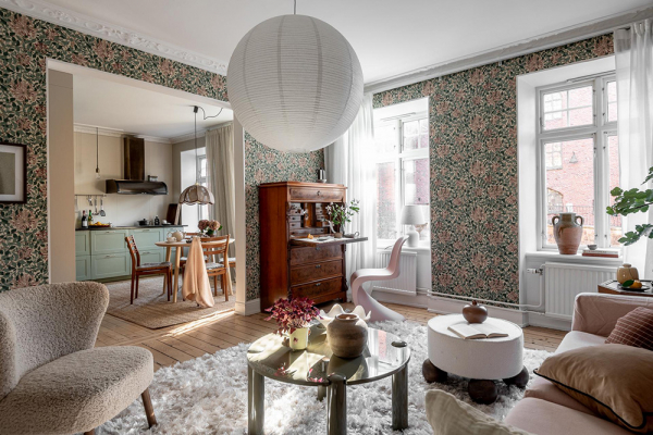 Интерьер, в котором настроение создают цветочные обои Интерьер, в котором настроение создают цветочные обои