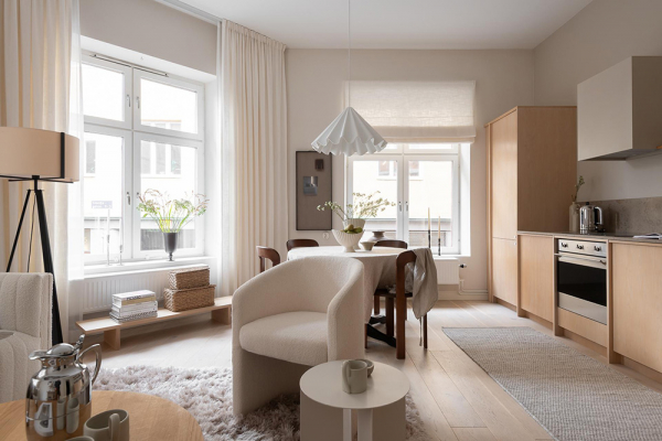 Кремовый интерьер современной скандинавской квартиры (66 кв. М)
