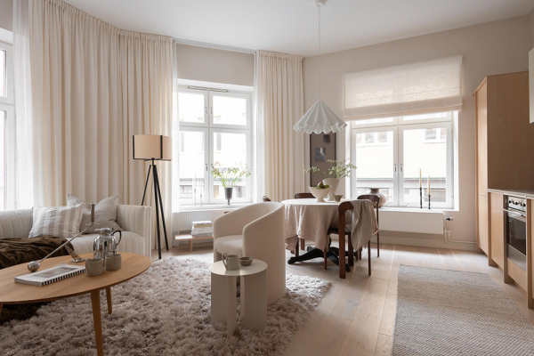 Кремовый интерьер современной скандинавской квартиры (66 кв. М)