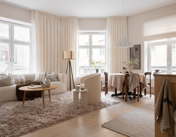 Кремовый интерьер современной скандинавской квартиры (66 кв. М)