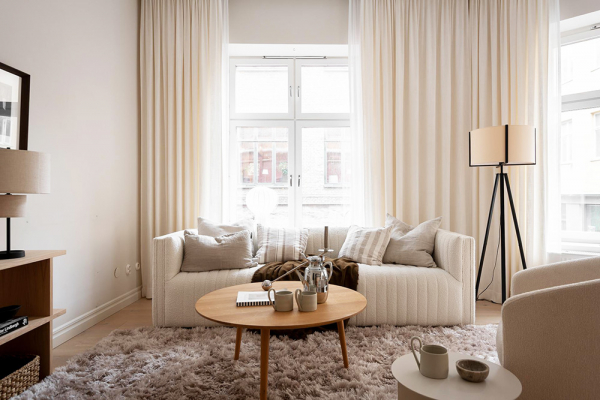 Кремовый интерьер современной скандинавской квартиры (66 кв. М)