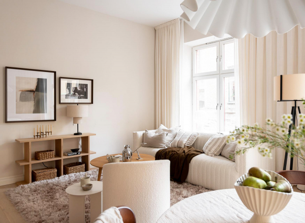 Кремовый интерьер современной скандинавской квартиры (66 кв. М)