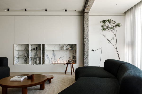 Модный минималистичный интерьер с тёмной мебелью в китае Модный минималистичный интерьер с тёмной мебелью в китае