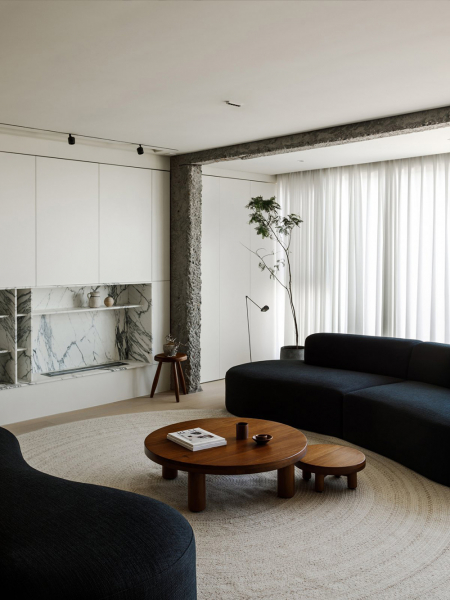 Модный минималистичный интерьер с тёмной мебелью в китае Модный минималистичный интерьер с тёмной мебелью в китае