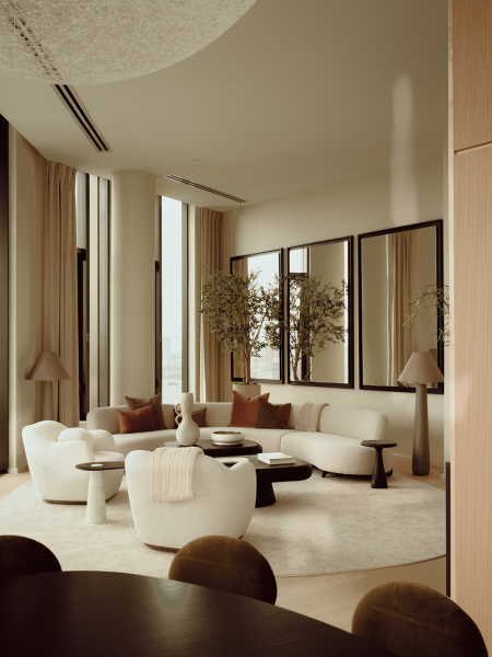 Молочные интерьеры современной резиденции в нью-йоркской высотке Молочные интерьеры современной резиденции в нью-йоркской высотке